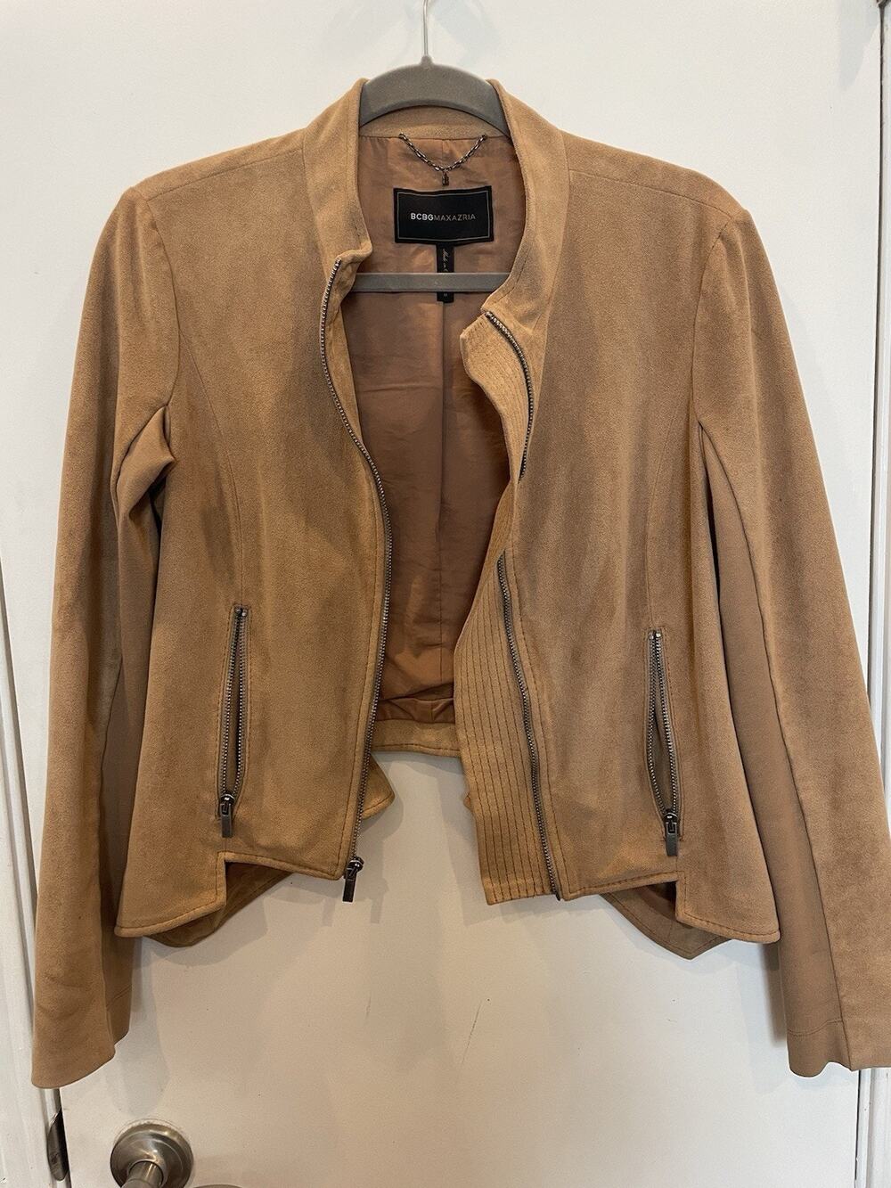BCBG Max Azria Tan Suede Jacket M Medium Brown Women's Camel Blazer